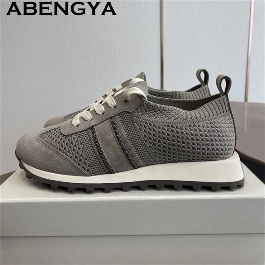 Knit Fabric Lace Up Sneakers - Promoção Quente de Primavera 2026: Tênis